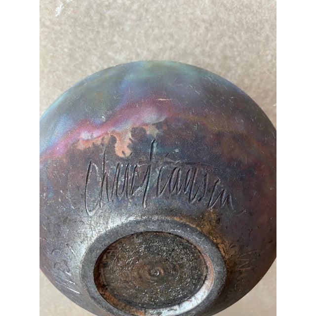 Brown Rare Karl Christiansen 1985 Signed Large Scale Raku Ceramic Geometric Pierced Art Vessel VaseVase Wilton Iowa For Sale - Image 8 of 12
