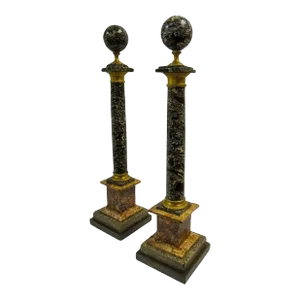 Italian 19th Century Neoclassical Style Ormolu and Marble Columns W/ Orb Finials