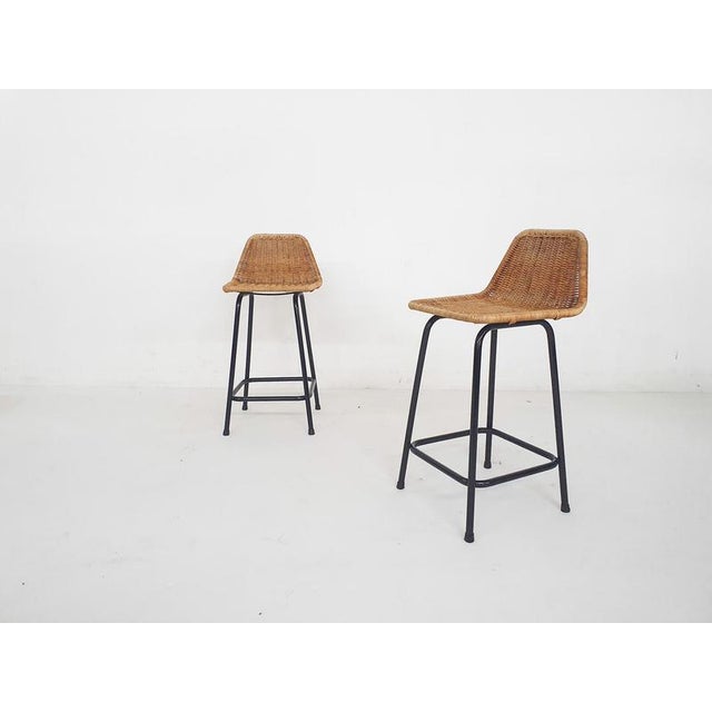 Vintage Dutch Rattan and Metal Bar Stools from Rohe Noordwolde, 1950s, Set of 2 For Sale - Image 12 of 12