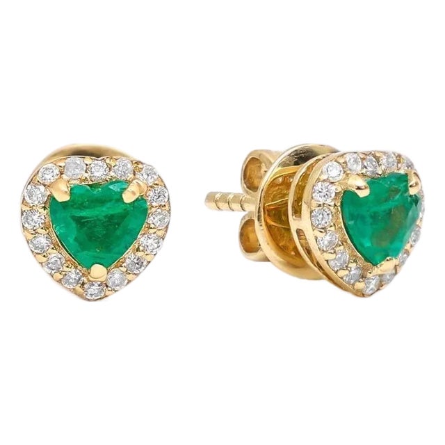 0.73 cts Natural emerald and 0.73 cts diamond earrings in 18k gold For Sale