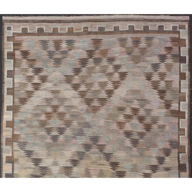 Vintage Turkish Kars Kilim in Soft Taupe, Sage Green, Sand, and Warm Cocoa For Sale - Image 10 of 15