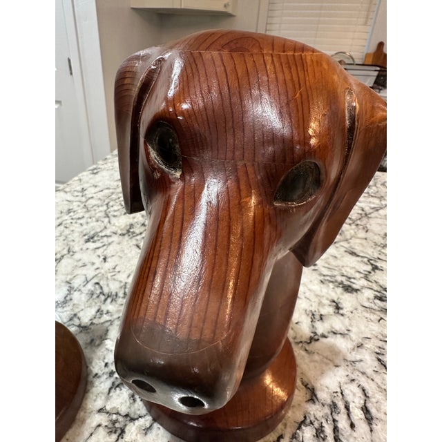 Large Wood Carved Bird Hunting Dog Labrador Retriever Signed Greg Jordan 1984 Bookends Sculpture For Sale In Monterey, CA - Image 6 of 12
