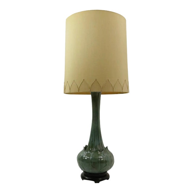 Large Ceramic Asian Influence Lotus Form Table Lamp For Sale