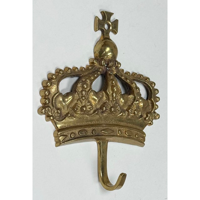 Figurative Vintage Brass Crown Wall Hook For Sale - Image 3 of 5