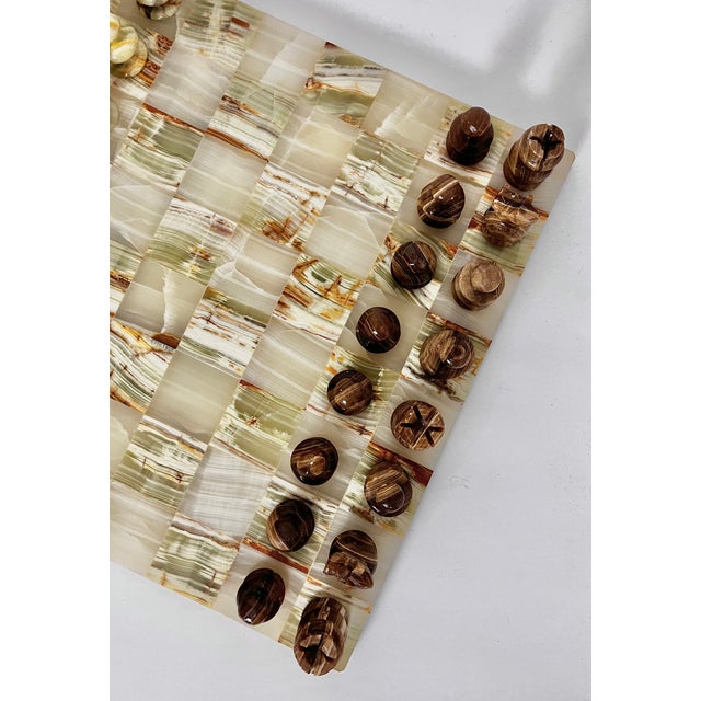 Vintage Onyx Stone Chess Set | Green + Brown For Sale - Image 10 of 14