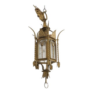 1920s-30s Addison Mizner Style Colonial Revival Gilt Metal Chandelier For Sale