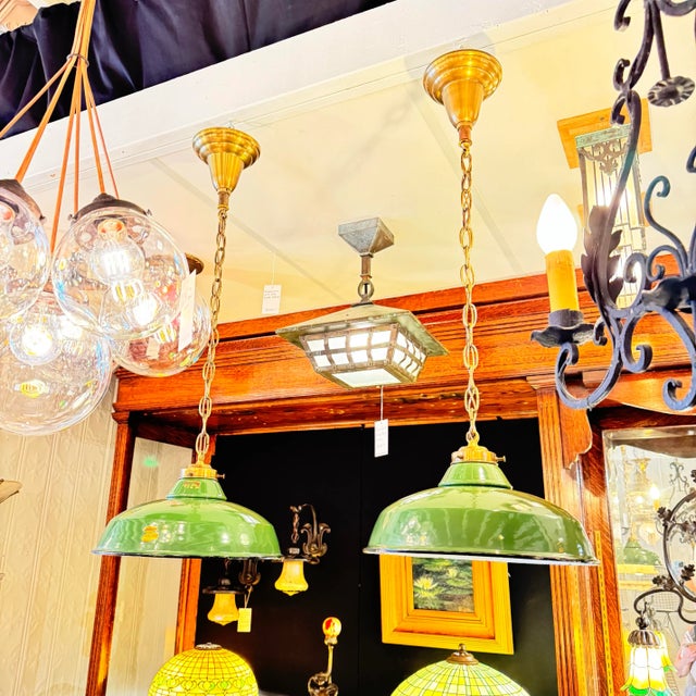 Industrial Enameled Pendant Pair. Goodrich and Appleton Electric Company Shades.