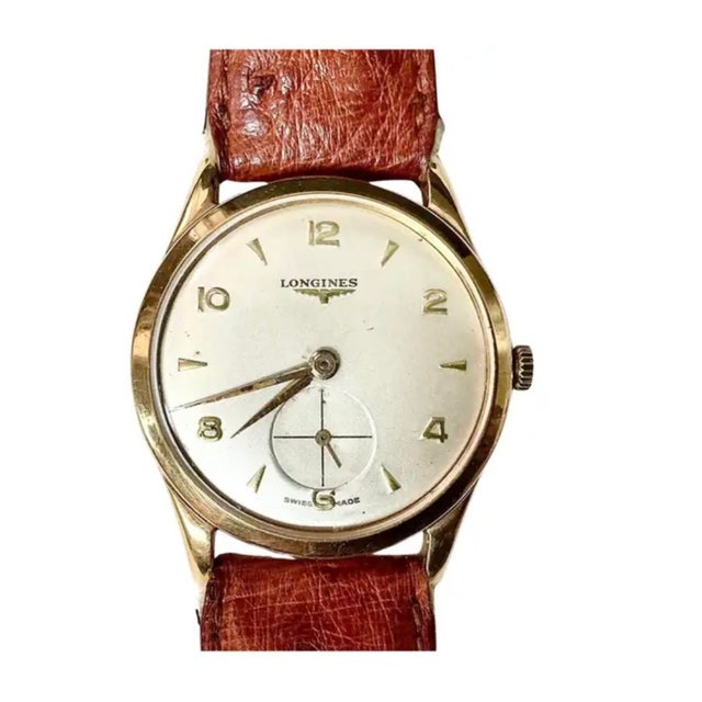 Brown Longines Men's Wristwatch With French Leather Strap, Vintage For Sale - Image 8 of 8