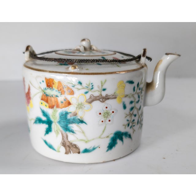 Early 20th Century 19th or 20th Century Chinese Famille Rose Enamel Teapot With Butterflies For Sale - Image 5 of 16