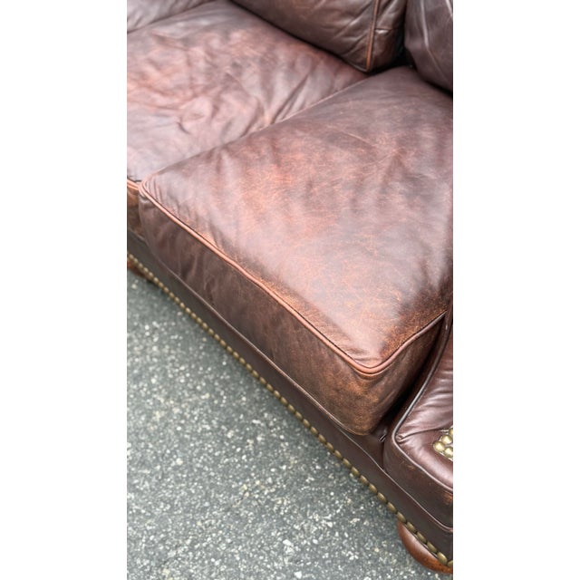 Brown Hickory Galleries by Wesley Hall Rolled Arm Leather Sofa For Sale - Image 8 of 10