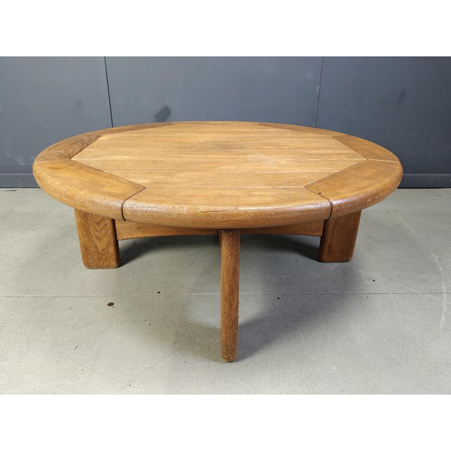 Wood Danish Round Oak Coffee Table, 1960s For Sale - Image 7 of 9