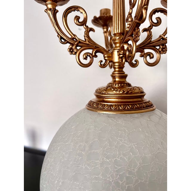 1960s Hollywood Regency Candelabra Table Lamp With Frosted Crackle Glass Globe For Sale In Sacramento - Image 6 of 10