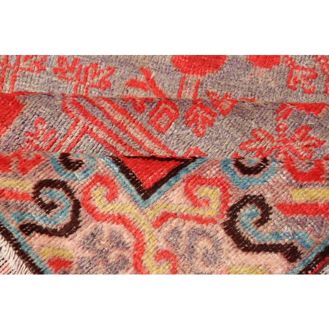 Ntricate Vintage Khotan Rug With Sub-Geometric Design in Reds and Light Blue For Sale - Image 9 of 10