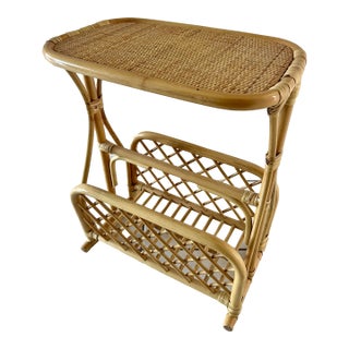Bamboo Rattan Magazine Rack Side Table For Sale
