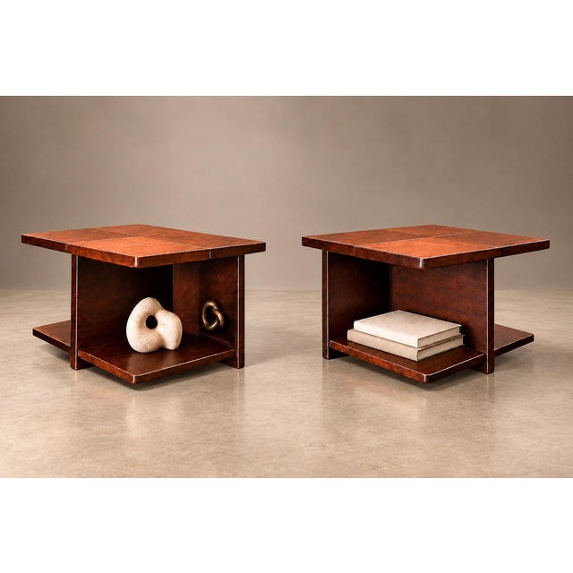 Wood Pair of Brazilian Modern Imbuia Side Tables with Open Lower Storage and Display Shelves, Casa Finland, Brazil, 1960s — Lot 1130 For Sale - Image 7 of 18