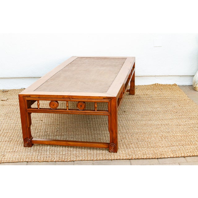 Wood Large Antique Qing Woven Top Coffee Table For Sale - Image 7 of 14