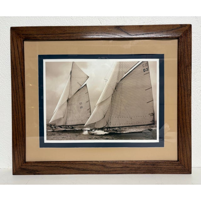 Vintage Framed Schooner Print in the Manner of Ralph Lauren. For Sale In Philadelphia - Image 6 of 10