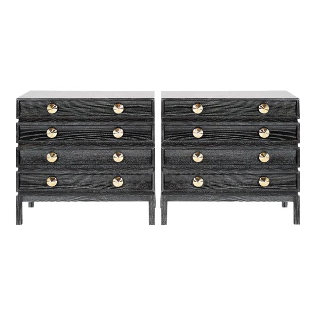 Stamford Modern's Stacked Bedside Tables in Black Ceruse - a Pair For Sale