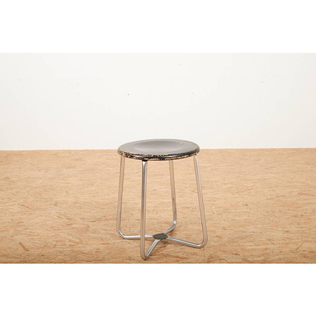Black Chrome-Plated Steel Tube Stool with Black Lacquered Wood Seat, Switzerland, 1930s-1940s For Sale - Image 8 of 11