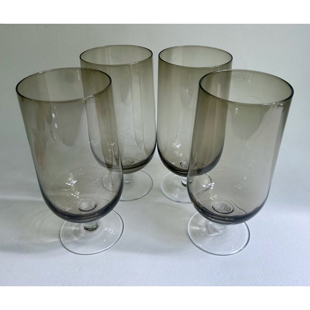 Tall Set of 4 Crystal Tawny & Clear Stem Glasses, 1970's For Sale - Image 10 of 18