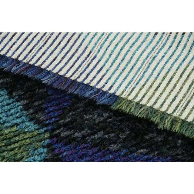 Textile Vintage Swedish Rya Rug With Teal and Blue Geometric Pattern - Rug & Kilim For Sale - Image 7 of 8