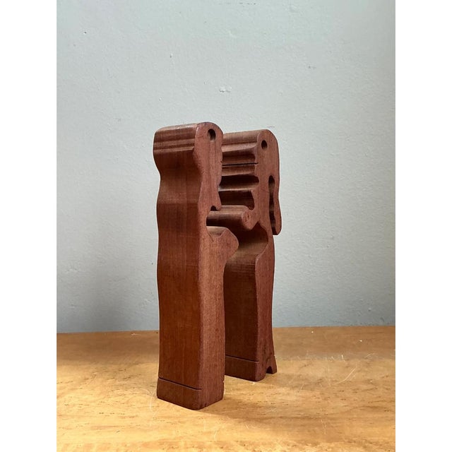 Brown Vintage Abstract Lovers Wood Sculpture For Sale - Image 8 of 12