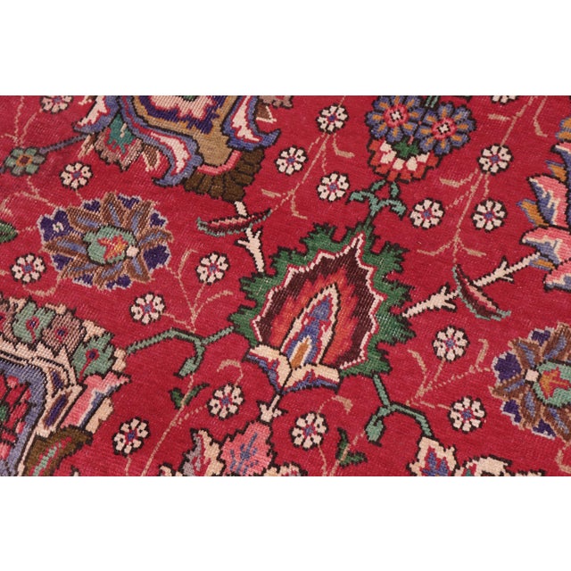 Shabby Chic Persian Tabriz Red/Blue Wool Rug - 9'8'' X 15'0'' For Sale - Image 4 of 10