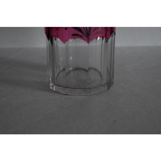 Vintage Clear Crystal Vase Bohemian Ruby Cut Cylinder Etched Silver Overlay For Sale - Image 4 of 15