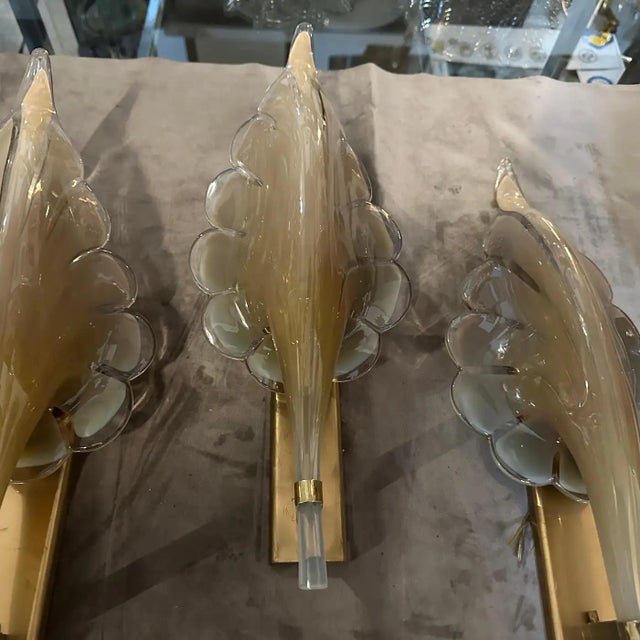 A 1970s Mid-Century Modern Brown Murano Glass Leaf Wall Sconce by Franco Luce For Sale - Image 10 of 12