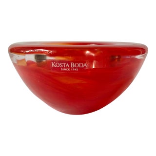 Late 20th Century Anna Ehrner for Kosta Boda Red Swirl Crystal Candle Holder For Sale
