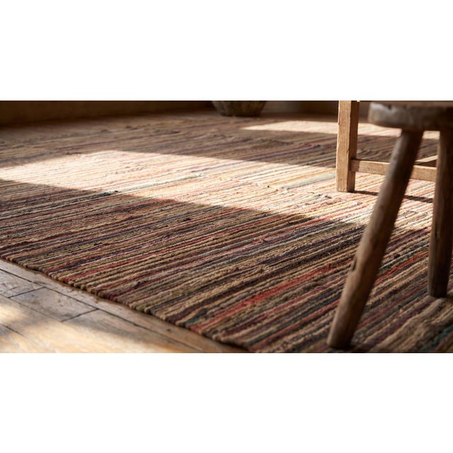 Red 1920s Multicolor Earth Tone Stripe Antique American Rag Rug 8' 6" X 12' 0" Knotted Wool Carpet For Sale - Image 8 of 10