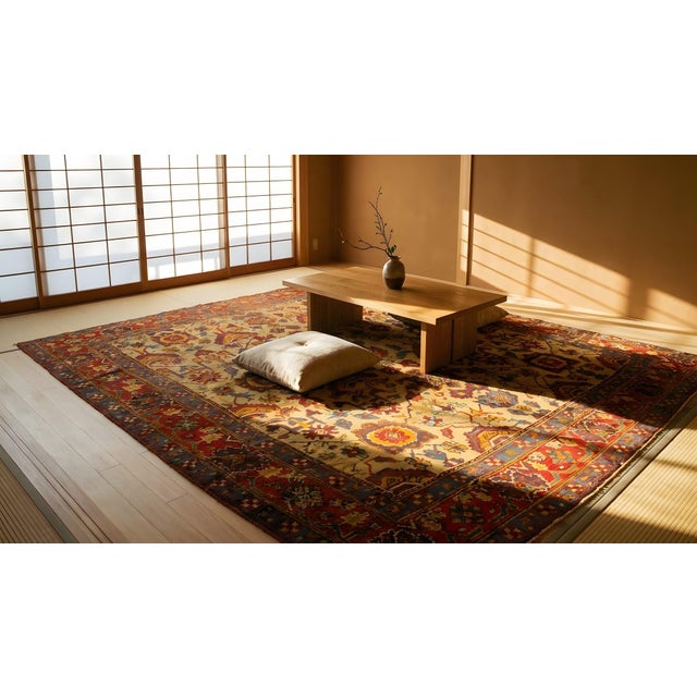 Phenomenal Minium Yellow Color With Intricate Patterns Antique Turkish Decorative Oushak Rug For Sale - Image 15 of 15