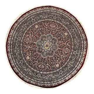 12' Round Coral Hand-Knotted Wool Rosette Starburst Pattern Traditional Carpet Rug For Sale