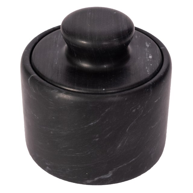 Modern Artifacts Trading Company Marble Salt Cellar with Lid in Black For Sale - Image 3 of 3