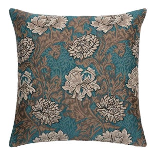 Chrysanthemums Aqua Regular Cushion With Feather Filler - 46x46cm (18"x18") For Sale