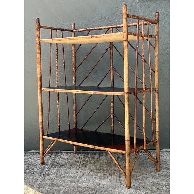 Vintage Chevron Bamboo Painted Etagere For Sale - Image 4 of 12
