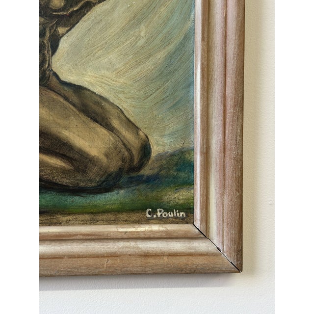Vintage Art Deco Style Kneeling Male Nude Oil on Board Painting, Circa Mid 20th Century For Sale - Image 17 of 18