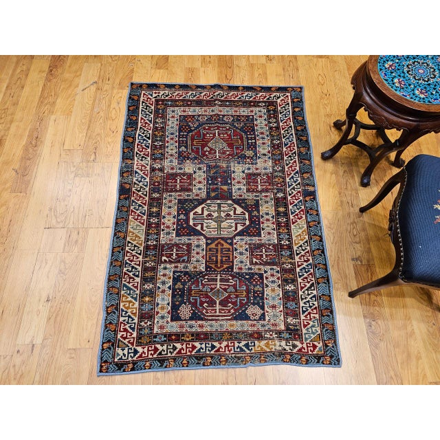 Navy Blue Antique Caucasian Shirvan Area Rug, Handwoven Wool, Geometric Medallion, 3' x 5' For Sale - Image 8 of 17