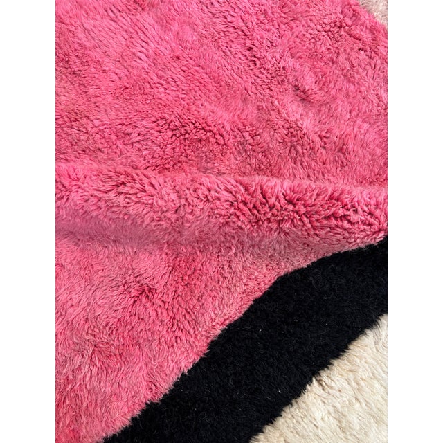 Moroccan Contemporary Moroccan M'rirt Rug — Hot Pink, Ivory & Black | Hand-Knotted For Sale - Image 3 of 9
