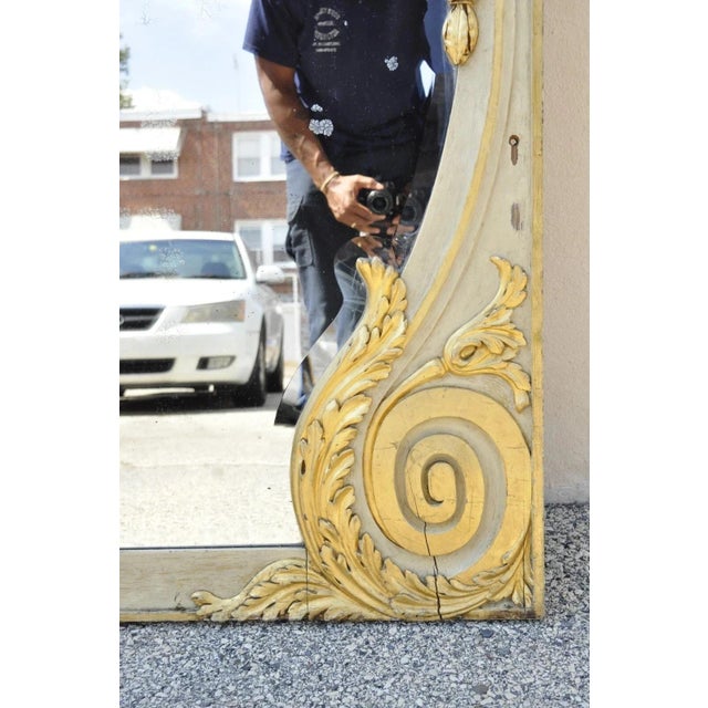 Antique French Rococo Louis XV Style 85" Gold Gilt Cream Painted Trumeau Mirror For Sale - Image 11 of 12