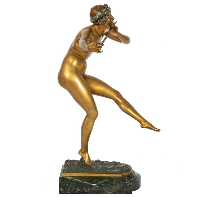 Art Deco Art Deco Period Bronze Sculpture “Flute Player” by Paul Philippe For Sale - Image 3 of 12