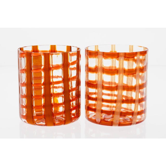 Orange Burnt Orange & White Zanfirico Murano Glasses from Cenedese, Set of 6 For Sale - Image 8 of 18