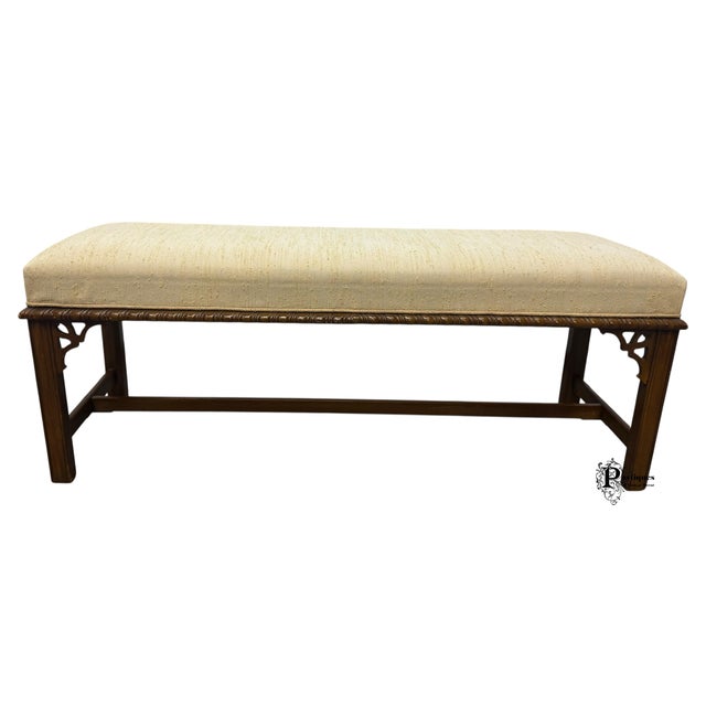 Late 20th Century Vintage Traditional Chippendale Style Mahogany Frame Upholstered Bench For Sale - Image 5 of 9