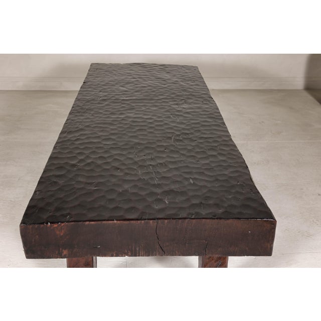 Rustic and Robust Coffee Table with Honeycomb Patterns and Dark Custom Finish For Sale - Image 4 of 12