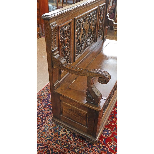 Late 19th Century English Victorian Oak Hall Seat Settee Bench For Sale - Image 14 of 18