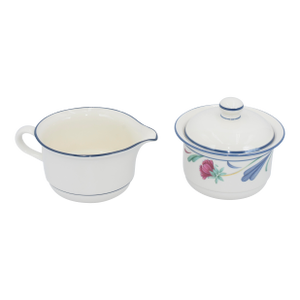 1990s Poppies on Blue by Lenox Chinastone Creamer & Sugar Bowl W/Lid