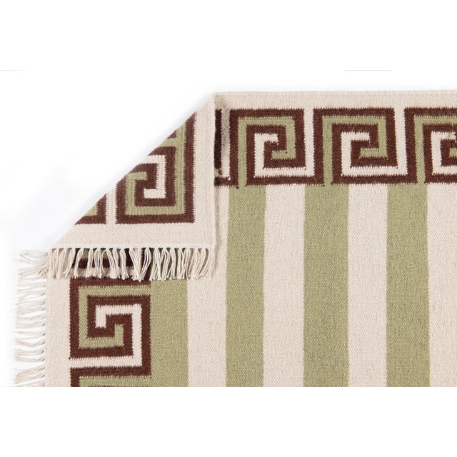 Part & Parcel Goods Wool Stripe Rug, 12' x 15', Sage, Chocolate and Eggshell For Sale - Image 4 of 5