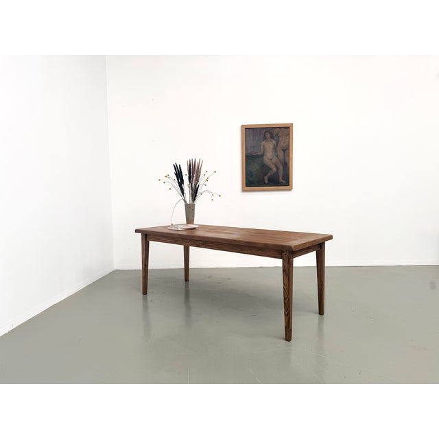 Farmhouse Table with Oak Top and Tapered Pine Legs, France, 1950s For Sale - Image 9 of 18