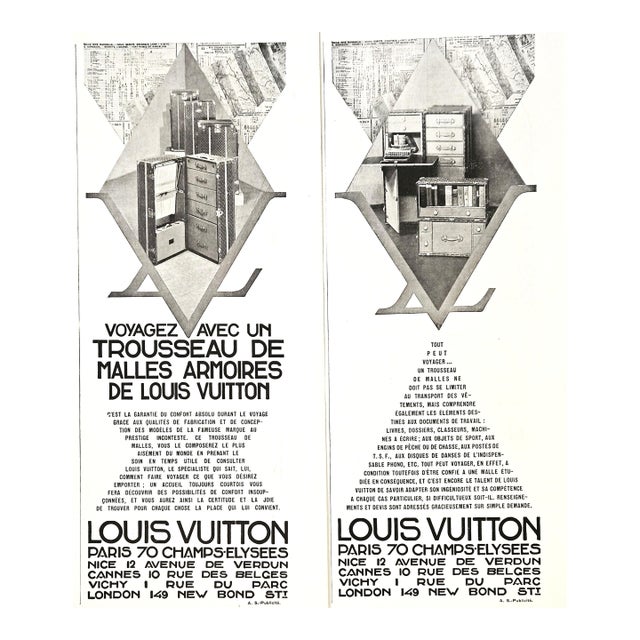 1930 Rare Pair-Original French Art Deco Advertisement Prints-Louis Vuitton Travel Products For Sale
