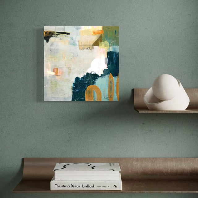 Blue Christiane Corcelle "Shades of Blue in Chefchaouen" Mixed Media on Cradled Board, Small Abstract Painting in Blue, Teal and Pink, 2021 For Sale - Image 8 of 8